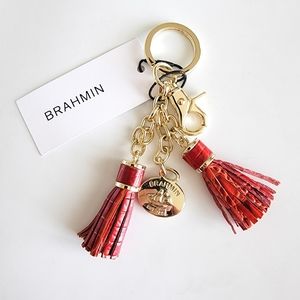 New Brahmin LAVA Red Tassel Key Ring Fob